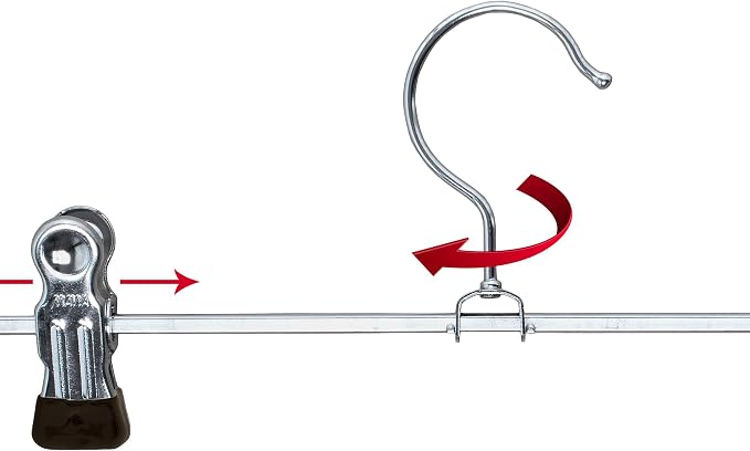 Mawa by Reston Lloyd Non-Slip Space-Saving Clothes Hanger for Pants & Skirts with Two Clips, Style K/40D, Set of 2, 15-3/4", Black - Image 4