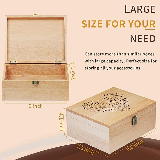 EXISTING Memory Box for Keepsakes, Heart Wooden Box with Hinge Lid | Woodblock Heart Laser Cut Wooden Storage Box, Large Keepsake Boxes Block for Keepsack Memory - Store Jewelry, Toys, Photos - Image 4