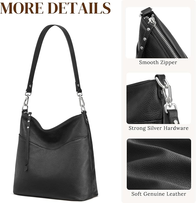 S-ZONE Leather Purses for Women Tote Shoulder Crossbody Bag 2 Straps | Top Grain Leather, Soft, Medium, Bucket Hobo Handbag, Multi Pockets, Vintage Casual, Travel Eveyday Work - Image 6