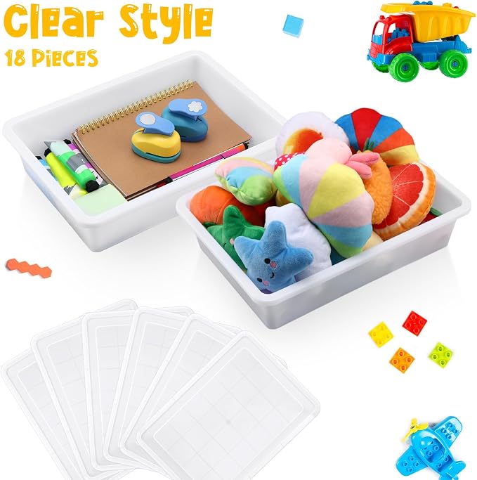 18 Pcs Flat Storage Organizer Bins Letter Size Paper Tray Classroom Storage Plastic Art Trays Classroom Pencil Organizer Baskets for School Office Teacher Book Organization(White) - Image 4