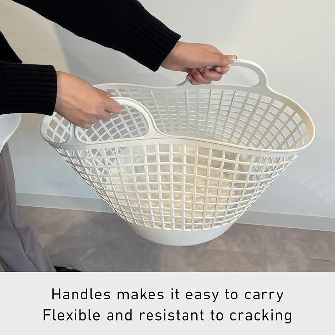 like-it SCB -1 Laundry Storage, Round Basket with Handle, Laundry Basket, Approx. Width 16.1 inches (41 cm), Depth 14.6 inches (37 cm), Height 14.8 inches (37.5 cm), White, Made in Japan - Image 4