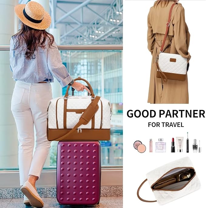 Weekender Bag, Large Travel Duffel Bag for Women, Carry on Overnight Bag with Shoe Compartment and Toiletry Bags - Image 2