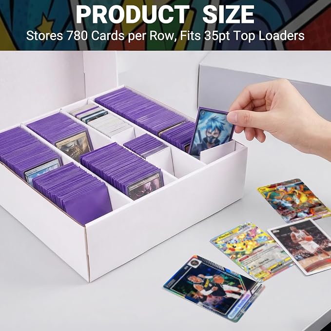 4 Pack Trading Card Storage Boxes, 3120 Count Cardboard Card Storage Box with Dividers for Baseball Cards, TCG, Sports Card Boxes, 4 Row Bulk Card Storage Box - Image 4