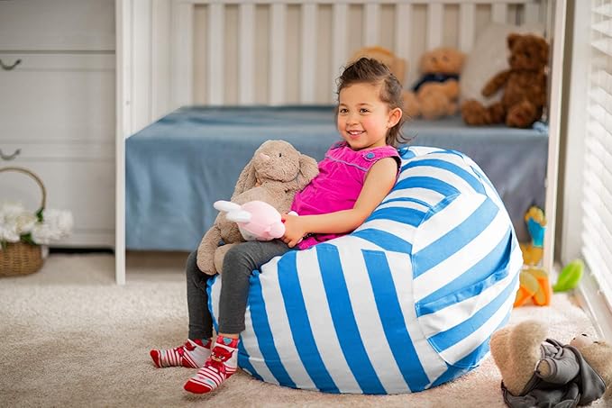 Wekapo Stuffed Animal Storage Bean Bag Chair Cover for Kids | Stuffable Zipper Beanbag for Organizing Children Plush Toys Large Premium Cotton Canvas (Blue, X-Large) - Image 6