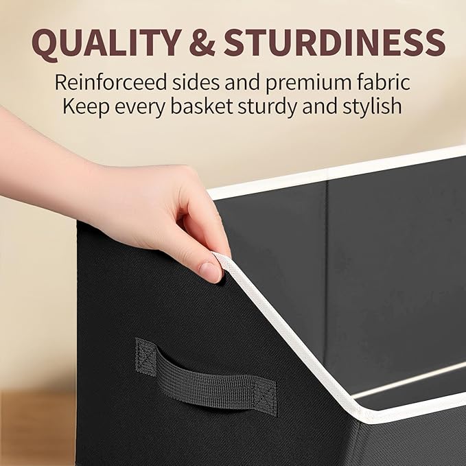 Storage Bins for Shelves - Large Trapezoid Closet Shelf Organizer, Fabric Organization Bins with Handles, Storage Baskets for Clothes, Towel, Blanket, 6 Pack, Black - Image 7