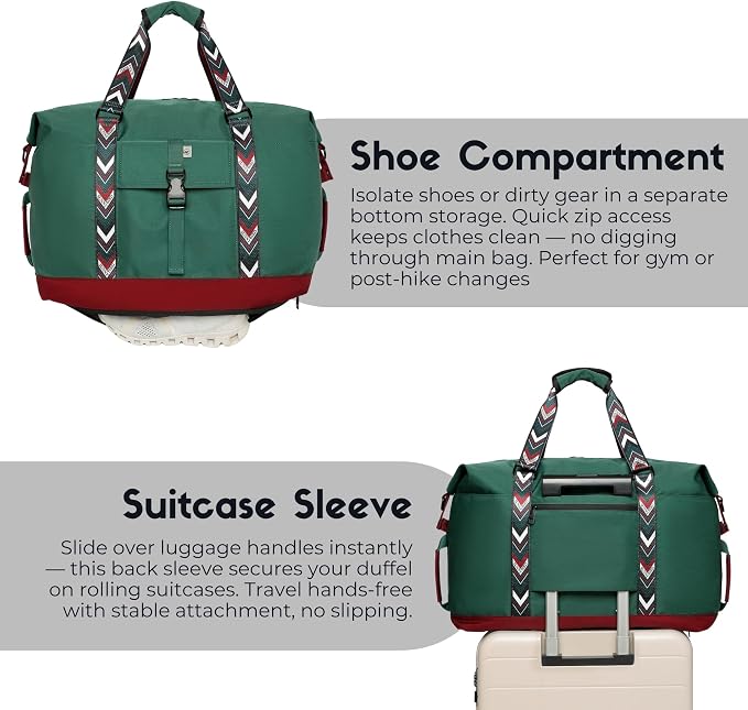 Duffel with Utility Pouch, 40L Weekender Overnight Bag with Shoe Compartment for Travel and Sports (Greenboho) - Image 6