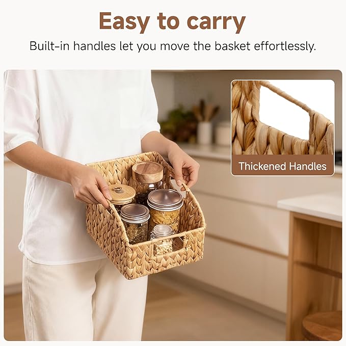 StorageWorks Pantry Baskets for Organizing, Wicker Basket with Built-in Handles, Handwoven Wicker Storage Baskets, Water Hyacinth for Shelves, 2 Pack | Water Hyacinth Pantry Baskets for Organizing, Wicker Baskets with Handles, Handwoven Wicker Storage ... - Image 3