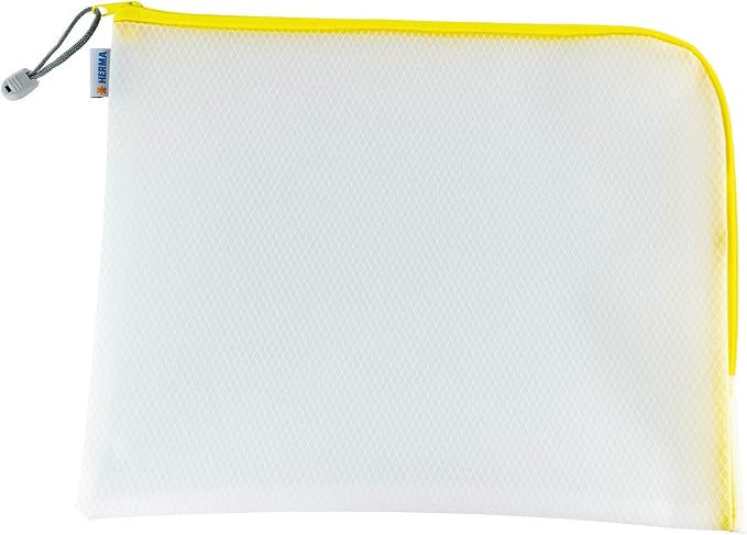 HERMA 20013 Zip Document Bag A4, Pack of 10, Transparent (36 x 28 cm) Large Zippered mesh Pouch with Zipper for Laptop, Tablet, Books, Papers, Toys, Clear Storage Wallet with Zipper, Assorted Colours - Image 5
