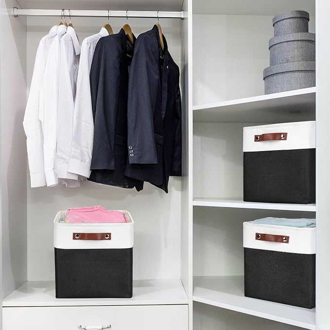 Collapsible Fabric Storage Cubes 11x11 Cube Storage Bins, 4 Pack Closet Baskets Box with Handles for Organizing, Shelf, Toys, Clothes, Home, Office, Nursery (Black&White) - Image 3