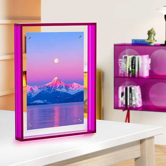 8x10 Picture Frame Magnetic Colored Acrylic Photo Frame Self Standing | Wall Mounting/Tabletop Display, Purple Floating Picture Frame, 8x10/8x8/6x8, Horizontal and Vertical Formats (1 Pack) - Image 2