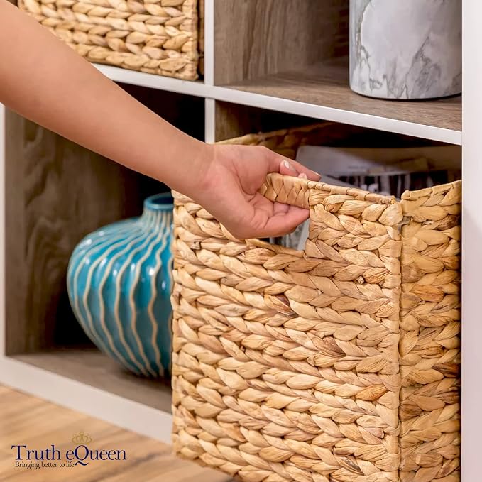 Water Hyacinth Storage Baskets For Shelves, Wicker Baskets For Organizing Bins For Shelves, Wicker Basket Organizer, Cestas Para Organizar (Hyacinth Storage 12in Set 6) - Image 6
