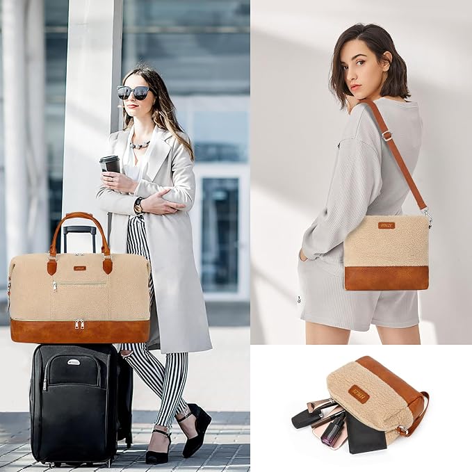 ITIEZY Weekender Bag for Women 21.5" Travel Duffel Large Carry On Bag 3PCS | Nylon Duffel Bag with Waterproof Shoe Compartment, Crossbody Bag and Toiletry Bag, Travel Weekend Hospital Overnight Gym Bag - Image 2