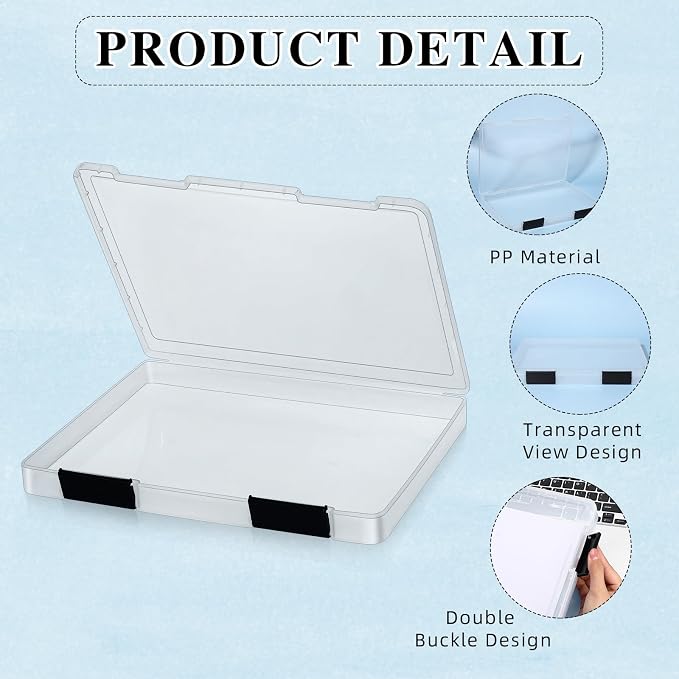 6 Pcs Clear Paper Storage Box,12.4 x 9.84 x 1.18 Inches,Black | A4 Plastic File Box Document Paper Organizer Storage Board Game Project Cases Containers with Buckle for Craft, Magazine - Image 3