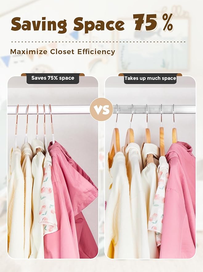 Kids Velvet Hangers 50 Pack, 14 Inch Premium Non Slip Kids Felt Hangers for Closet, Space Saving Toddler Clothes Hanger for Youth's Childrens' Clothes (Rose Gold Hook)- White | Premium Kids Hangers for Closet Storage, Space Saving Toddler Clothes Hange... - Image 5