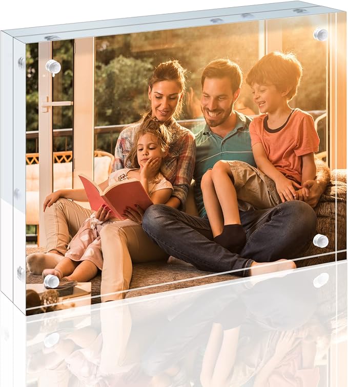 Egofine 5x7 Acrylic Frames 5 Pack, 20mm Thicker Frameless Clear Picture Frames, Double Sided Magnetic Picture Frames, Free Standing Desktop Display by Egofine