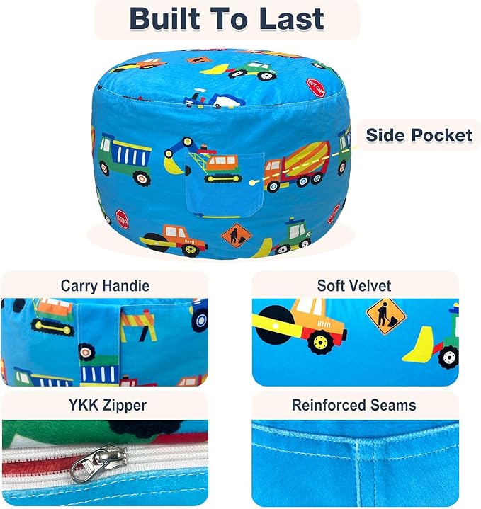 Lukeight Stuffed Animal Storage Bean Bag Chair Cover for Teens, Velvet Plush Toy Organizer Seat, Cover Only, No Filling Included, Long YKK Zipper, Side Pocket, XX-Large 36"D x 20"H - Image 6