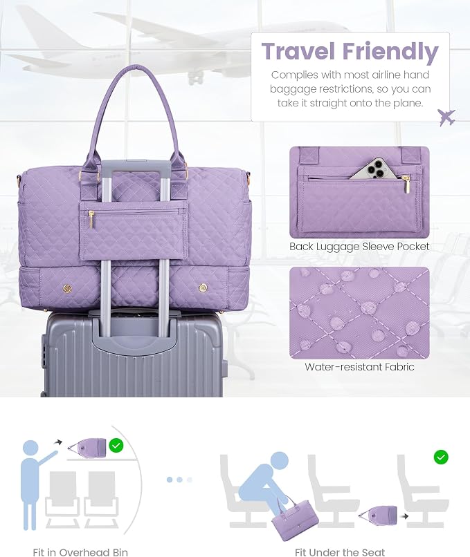 LOVEVOOK Travel Duffle Bag for Women, Weekender Overnight Bag with Shoe Compartment, Carry on Bag with Toiletry Bag, Gym Duffel Bag with Wet Pocket, Hospital Bags for Labor and Delivery 3 Pcs Set - Image 5