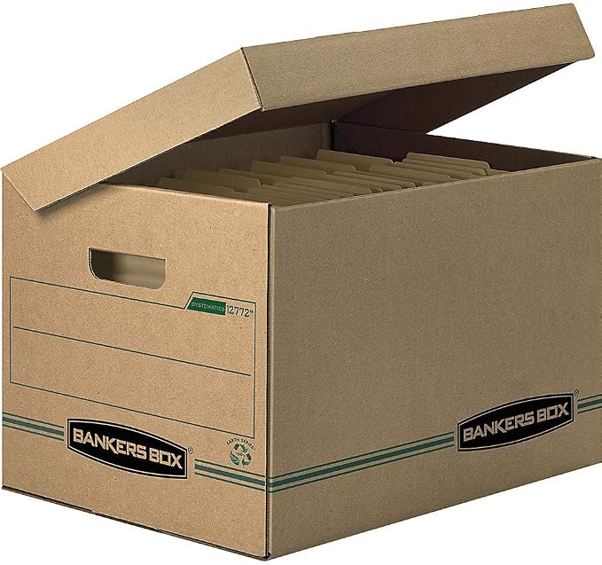 Bankers Box 12-Pack Recycled Basic-Duty Flip-Top Lid File Box, Letter/Legal | Tame everyday paperwork with affordable file boxes, lift-off lids, and reinforced handles for simple record storage. - Image 6