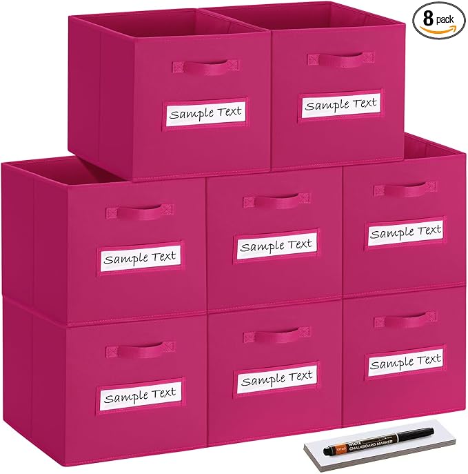 Fabric storage cubes (8 Pack) 11 Inch Cube Storage Bin, cube organizer bins with 8 Labels Window Cards & a Pen, Foldable cube organizer bins and Storage Box, Dark pink by Artsdi