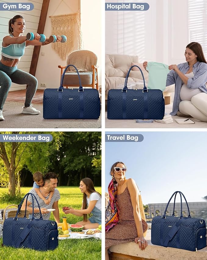 Women Weekender Travel Duffle Bag: Travel Duffel Overnight Bags with Shoe Compartment Large Carry on Tote with Toiletry Bag Weekend Traveling Yoga Gym Hospital Bag for Women with Wet Pocket Blue - Image 6