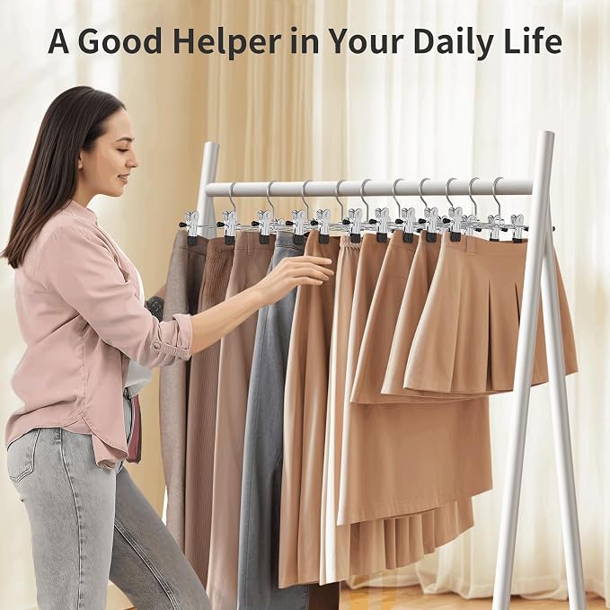 Pants Hangers with Clips Skirt Hangers for Women 20Pack | Metal Adjustable Trouser Hangers for Jeans Shorts Dress Clothes Hangers Space Saving Black - Image 8