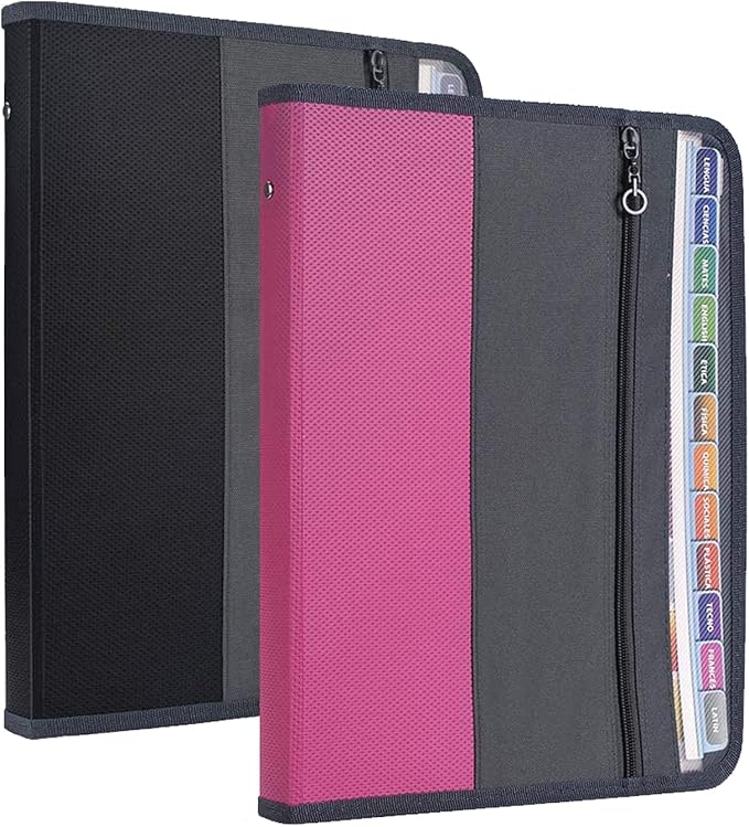 NAFY Expanding File Folders, 2Pack 13 Pockets Document Organizer with Zipper, A4 Letter Size Portable Accordion Expanding File Folders with Multicolor Labels for Office School Supplies (Black+Pink) by Nafy