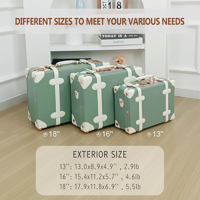 Unitravel Baby Keepsake Case, 18" Handmade Memory Storage Box, Newborn Keepsake Box, Vintage Suitcase for Baby Shower, Baptism, Naming Ceremony or Birthday (mint green) - Image 8