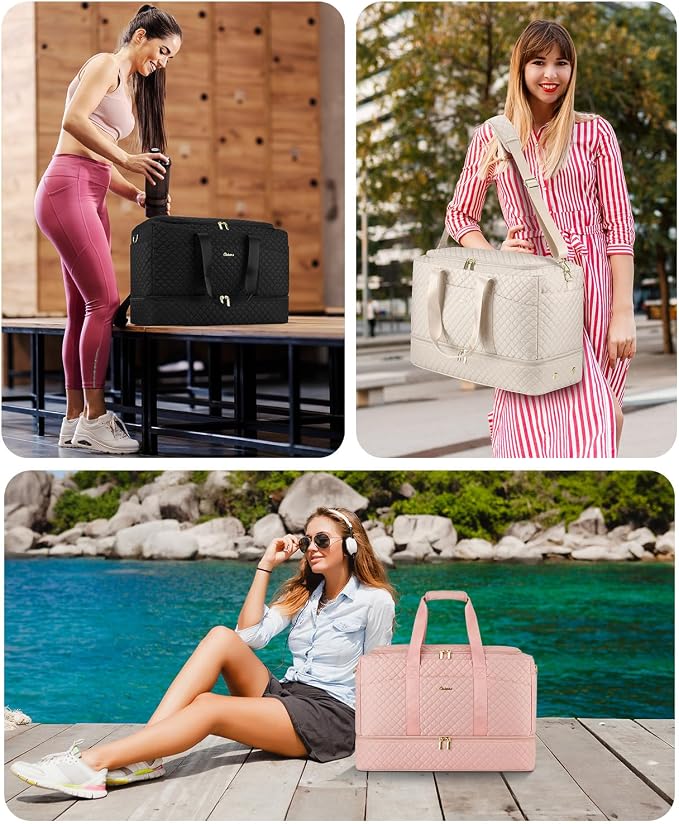 Duffle Bag for Travel, Weekender Bag with Shoe Compartment, Carry On Overnight Bag for Women with Toiletry Bag Duffel Bags with Wet Pocket for Gym Hospital Bags for Labor and Delivery Pink - Image 7