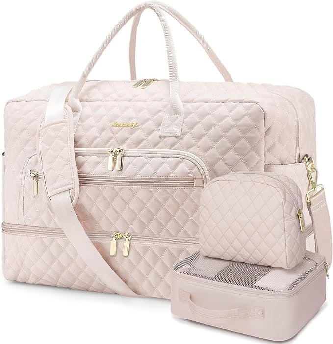 Large Women's Travel Duffle, Weekender with Shoe Compartment, Carry On Overnight Bag, Gym Duffel with Wet Pocket, Hospital Bags for Labor and Delivery 3 PCS Set by LUOCIP
