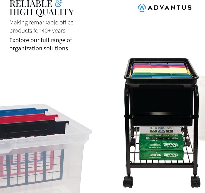 Innovative Storage Designs 55797 File Tote with Hinged Lid, Letter, Plastic, Clear/Navy - Image 7