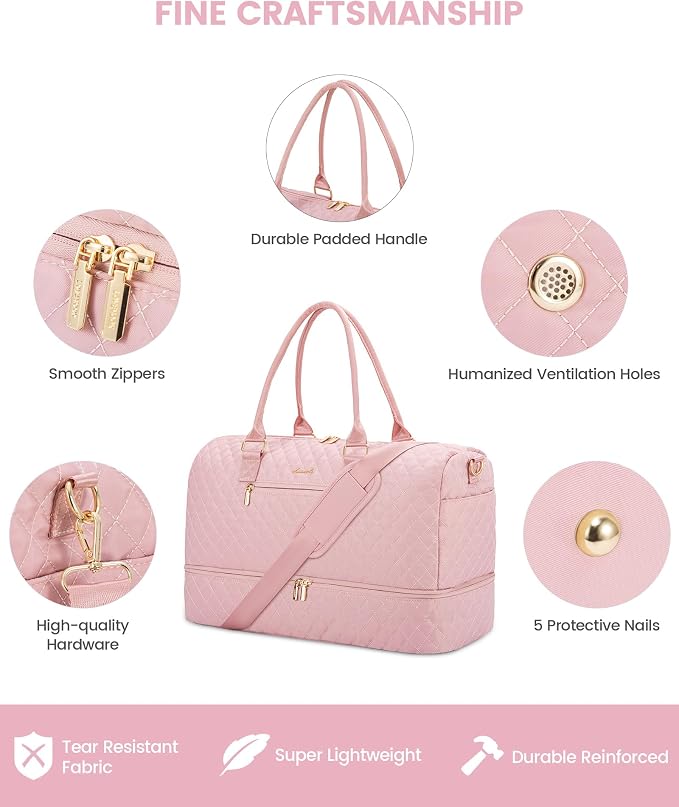 LOVEVOOK Travel Duffle Bag for Women, Weekender Overnight Bag with Shoe Compartment, Carry on Bag with Toiletry Bag, Gym Duffel Bag with Wet Pocket, Hospital Bags for Labor and Delivery 3 Pcs Set - Image 5