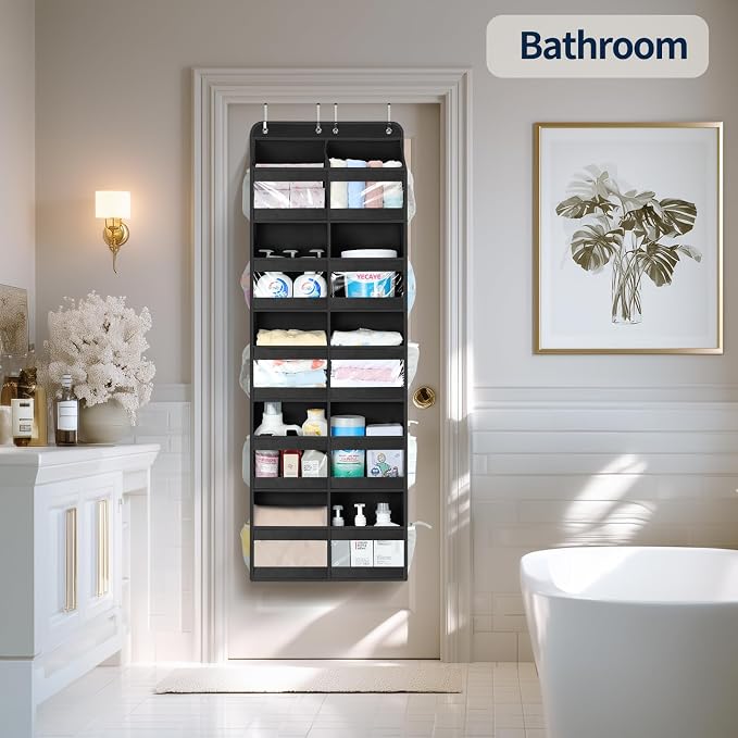 Yecaye 5-Tier Over The Door Organizer Dual-Column, 80lbs Load Over the Door Storage of 10 Compartments, Heavy Duty Door Organizer Hanging for Bedroom Closet Nursery Bathroom Pantry, Black, 2 Pack - Image 7