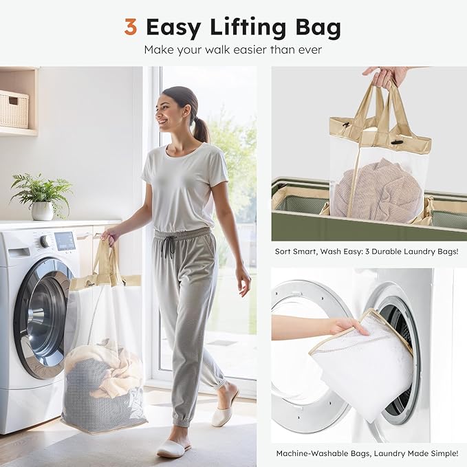 SOLEDI 180L 3-Section Laundry Hamper with Lid, Extra Large Dirty Clothes Basket with Sturdy Handles for Laundry Room & Bedroom - Durable Organizer for Sorting Laundry - Image 3