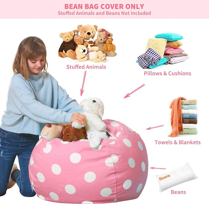 Aubliss Stuffed Animal Bean Bag Storage Chair | (Light Pink Dot, Medium (32'')) - Image 3