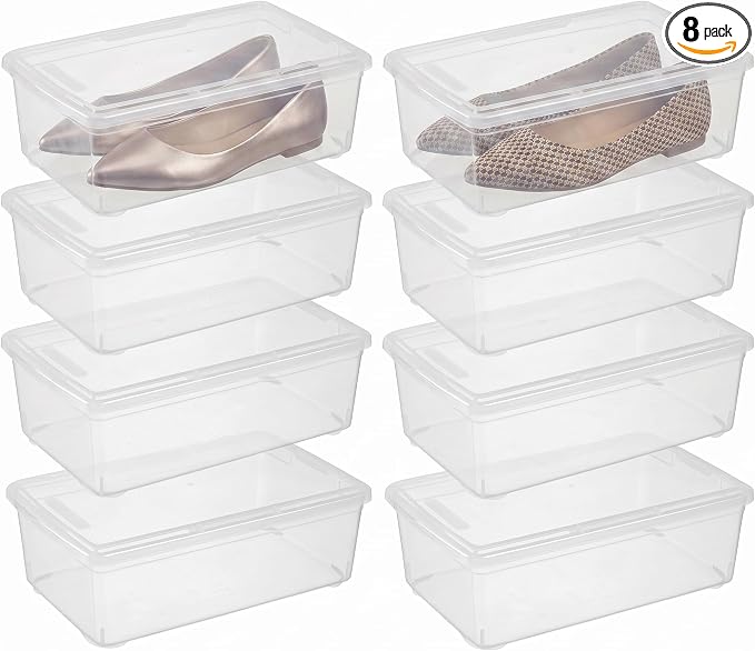 novelinks 8 Pack 6 Quart Clear Plastic Storage Bins with Lids, Shoe Boxes | Shoe Bins, Shoe Containers, Clear Shoe Storage Boxes, Shoe Boxes Clear Plastic Stackable, Craft Organizers and Storage by novelinks