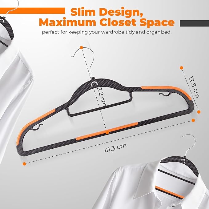 Plastic Hangers 50 Pack, Cascading Slim Space Saving Clothing Hangers with 360° Rotating Hook, Non Slip Clothes Hangers for Sweater Shirt, Heavy Duty Coat Hanger with Inner Hook for Closet, Black - Image 2
