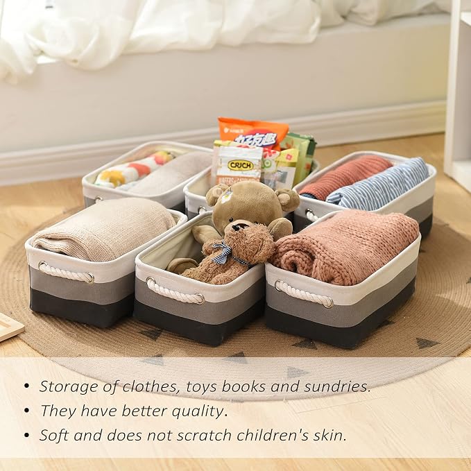 TcaFmac Small Fabric Storage Baskets for Organizing [6 Pack] Closet Storage Bin Foldable Storage Baskets for Shelf Canvas Storage Bins Decorative Basket with Handles(Gradient Gray,12" L×8" W×5" H) - Image 2