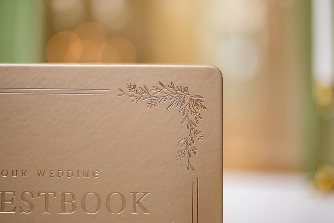 Floral Embossed Wedding Guest Book Set - 9 x 7.5 Hardcover Guestbook for Wedding Reception Sign in, Messages, Bridal Shower Engagement Party (Champagne Gold) - Image 6