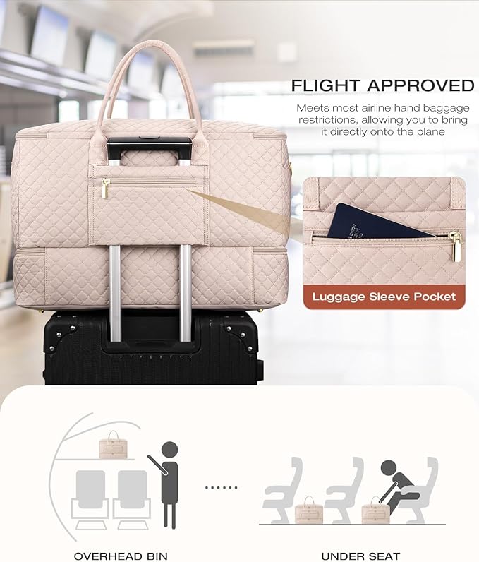 Travel Duffle Bag, Wide Open Large Weekender Bag for Women with Shoe Compartment, Carry on Overnight Bags with Toiletry Bag, Hospital Bag for Women Labor Delivery (Antiquewhite) - Image 5