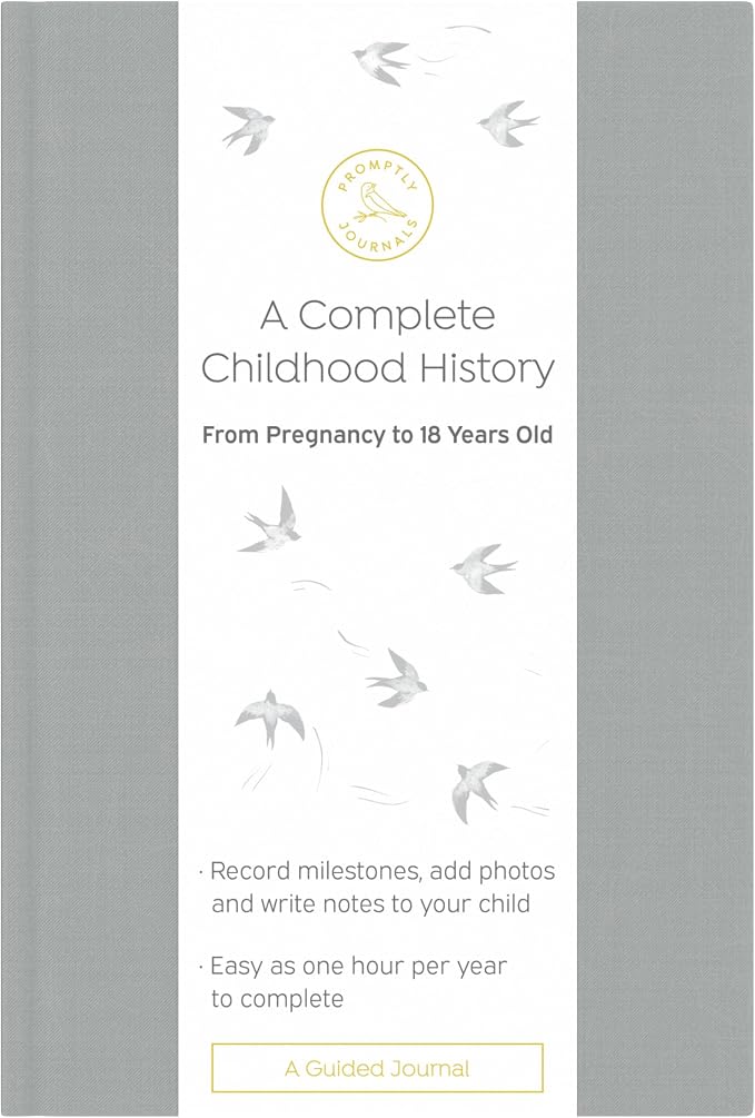 A Complete Childhood History: From Pregnancy to 18 Years Old (Grey, Linen) | Baby Book and Pregnancy Journal | Baby Memory Book by PromptlyJournals