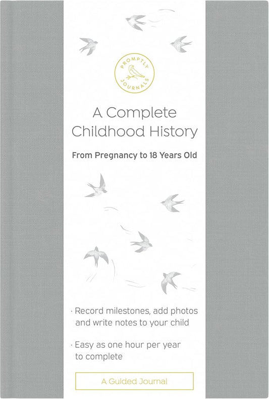 A Complete Childhood History: From Pregnancy to 18 Years Old (Grey, Linen) | Baby Book and Pregnancy Journal | Baby Memory Book by PromptlyJournals