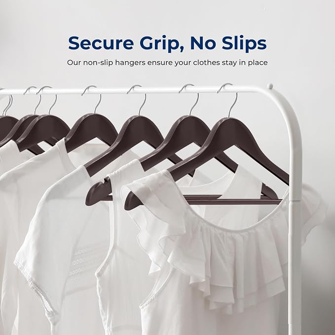 SereneLife Wooden Clothes Hangers 60 Pack, Brown Wood Coat Hangers, Non-Slip Shoulder Grooves & Notches, 360° Swivel Chrome Hook, Space-Saving for Suits & Jackets, Closet Organizer - Home Essentials - Image 3