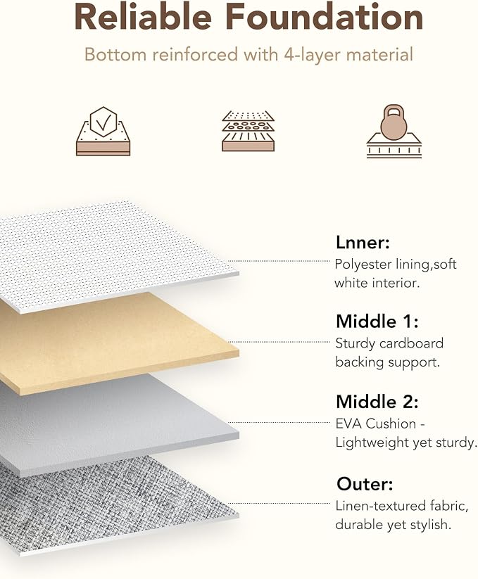 13x15x13 Inch Large Storage Bins with Cotton Rope Handles 6-Pack | Foldable, Top support of metal frame, Bottom with Cardboard Support, Fabric Cube Storage Bins for Closet, White Gray - Image 4