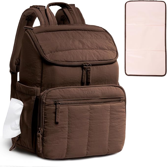 Puffy Diaper Bag Backpack for Mom, Lightweight Quilted Baby Bag with Waterproof Changing Pad, Large Travel Diaper Backpack with Insulated Bottle Pockets, Wipes Pocket, Stroller Straps by SPORJET