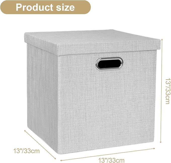 Posprica Storage Bins with Lids,13×13×13 Foldable Storage Cube Baskets Boxes Fabric Drawers for Closet Shelf Cabinet Bookcase,Set o f 4,Sliver grey - Image 3