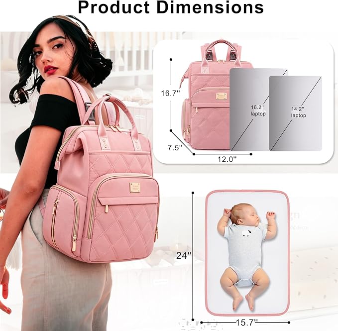 Diaper Bag Backpack Travel Diaper Backpack, Large Baby Diaper Bag with Changing Pad Baby Bag for Boys Girls, Insulated Pockets, Waterproof Baby Backpack for Mom & Maternity (Pink) - Image 7