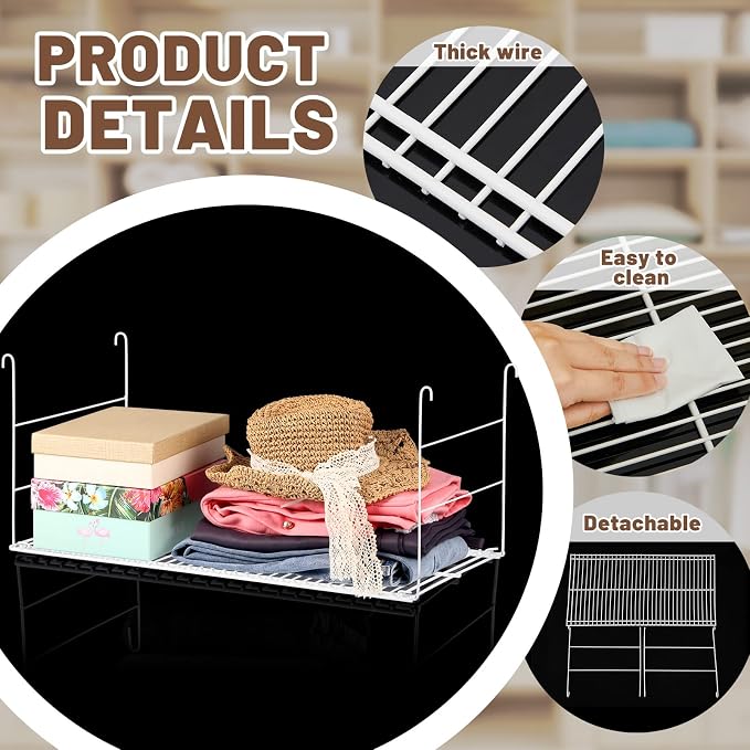 4 Pieces 24 Inch Hanging Closet Shelves White Wire Hanging Shelf Universal Long Wire Shelf Basket Closet Organizers and Storage for Clothing Sweaters Shoes Handbags Clutches Accessories - Image 4