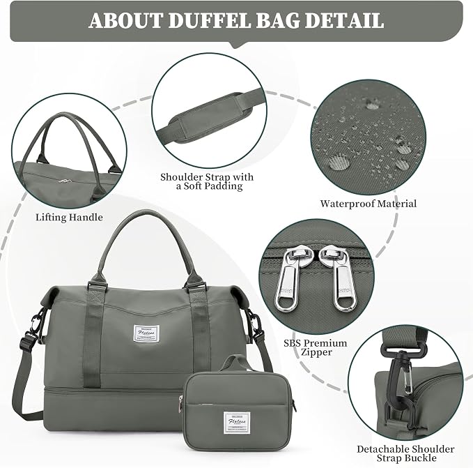 Weekender Bags for Women, Carry-On Overnight Travel Duffel Bag | Travel Bag with Shoes Compartment & Toiletry Bag, Extra Large - Image 6