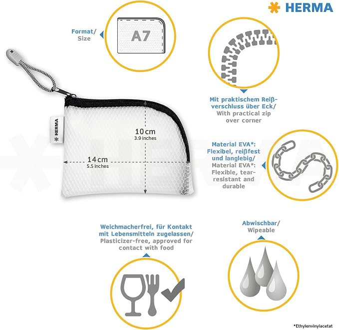 HERMA 20244 Zip Pocket Travel Case A7 Transparent Black, Small Lockable Transparent Pocket with Zip, Toiletry Bag for Mobile Phone, Charging Cable, Cosmetics, Pens, Keys - Image 6