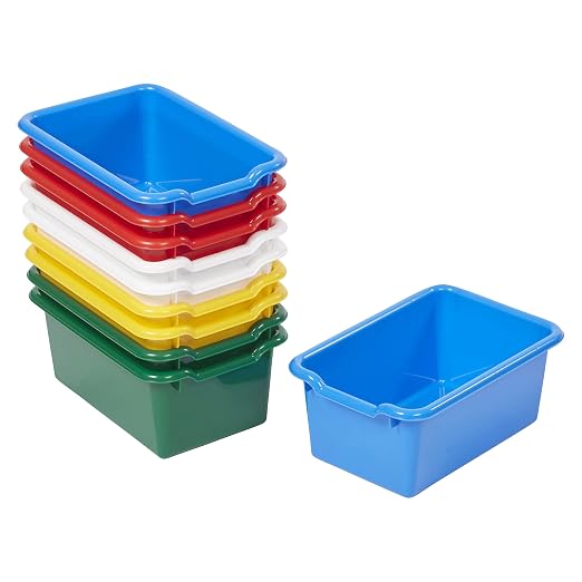 ECR4Kids Scoop Front Storage Bins, Multipurpose Organization, Assorted, 10-Piece | Durable plastic, GREENGUARD Gold Certified, 1.2 gallon capacity, lightweight & nestable, built-in handle, classroom/home use by ECR4Kids